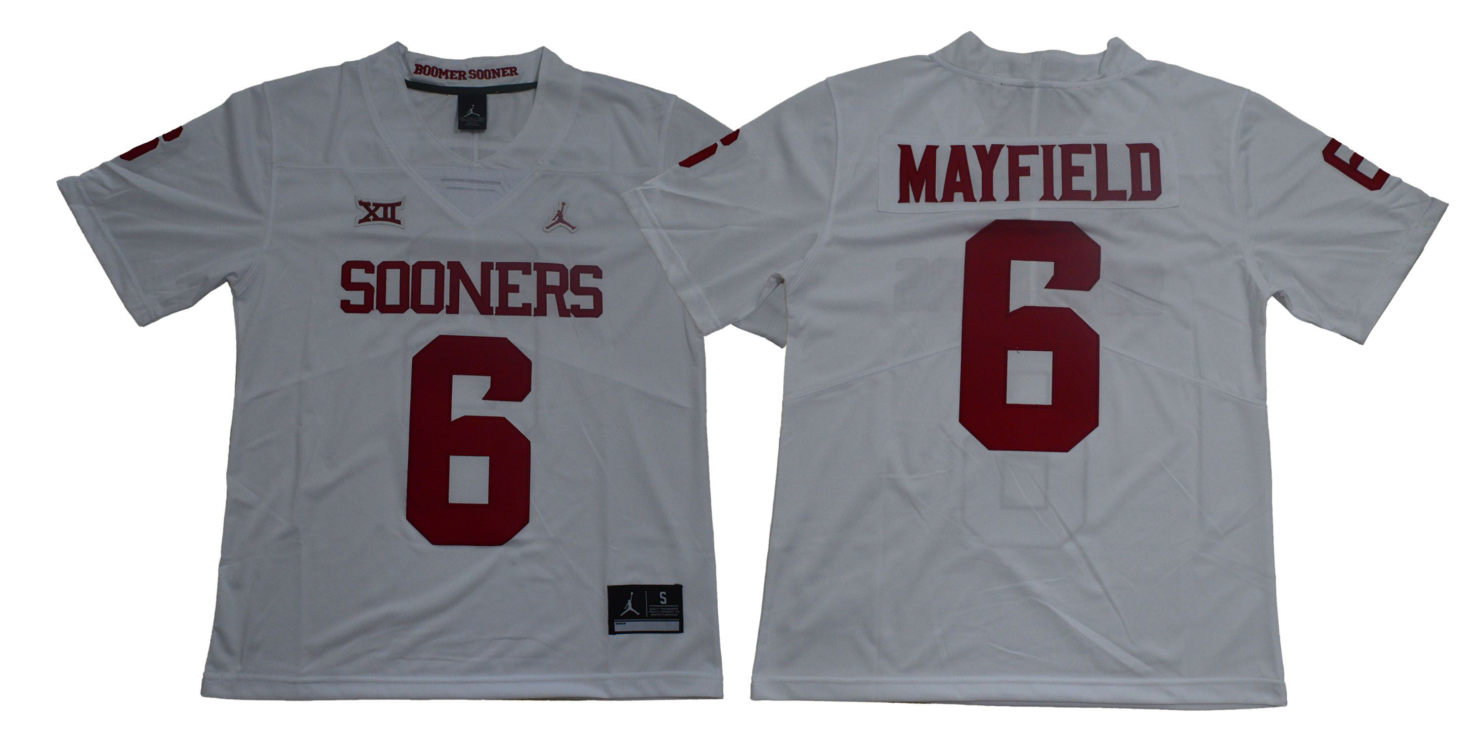 Men Oklahoma Sooners #6 Mayfield White NCAA Jerseys